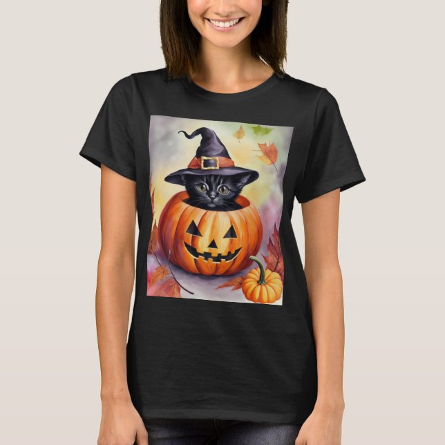 T-shirt Carte de Citrouille Casquette Halloween Black Kitt (Devant)