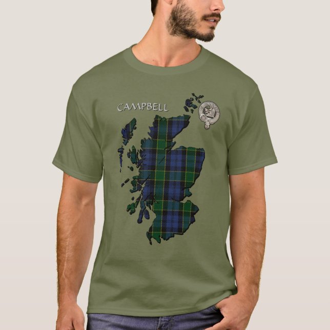 T-shirt Carte de Clan Campbell Crest et Breadalbane Tartan (Devant)