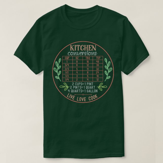 T-shirt Carte de conversion de cuisine Graphique de Cuisin (Design devant)