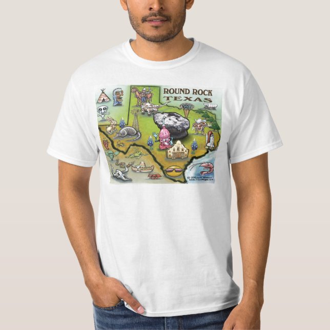 T-shirt Carte de dessin de Round Rock Texas (Devant)