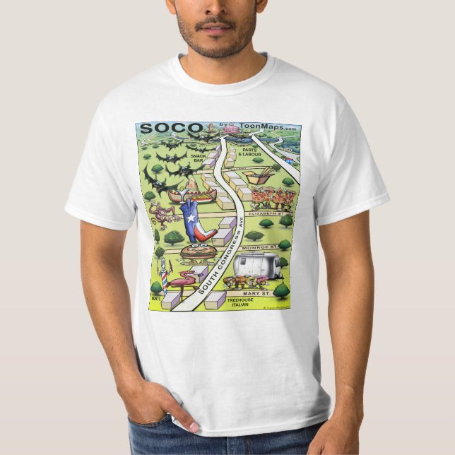 T-shirt Carte de dessin de South Congress Ave ATX (Devant)