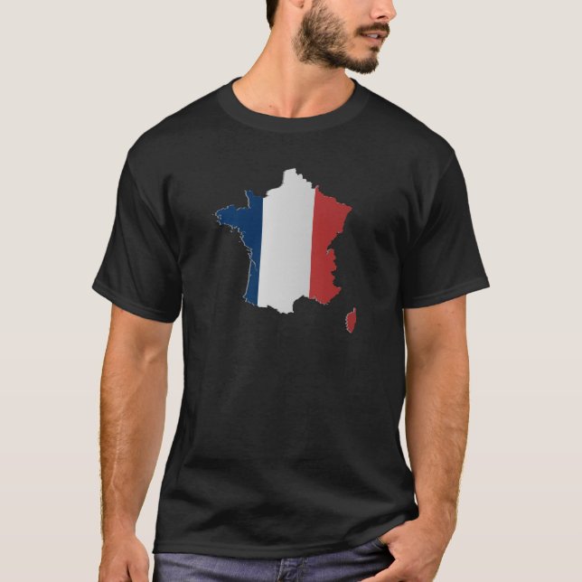 T-shirt Carte de drapeau de la France (Devant)