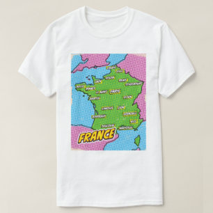 T-shirt Carte de France illustrée dans le style Pop Art