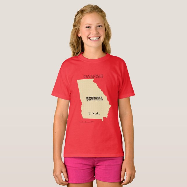 T-shirt - Carte de Géorgie avec Ville (Devant entier)