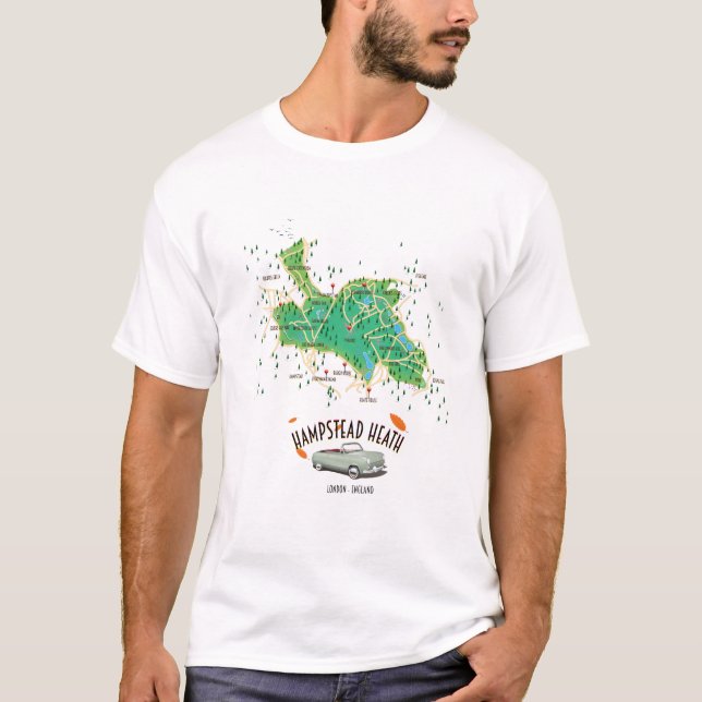 T-shirt carte de Hampstead Heath Londres Angleterre (Devant)