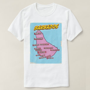 T-shirt Carte de la Barbade illustrée dans le style Pop Ar