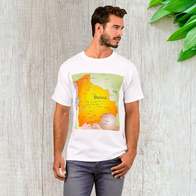 T-shirt Carte de la Bolivie avec les villes et les frontiè (Créateur téléchargé)