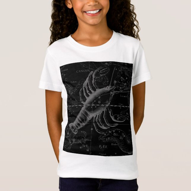 T-Shirt Carte de la constellation du cancer Black Hevelius (Devant)