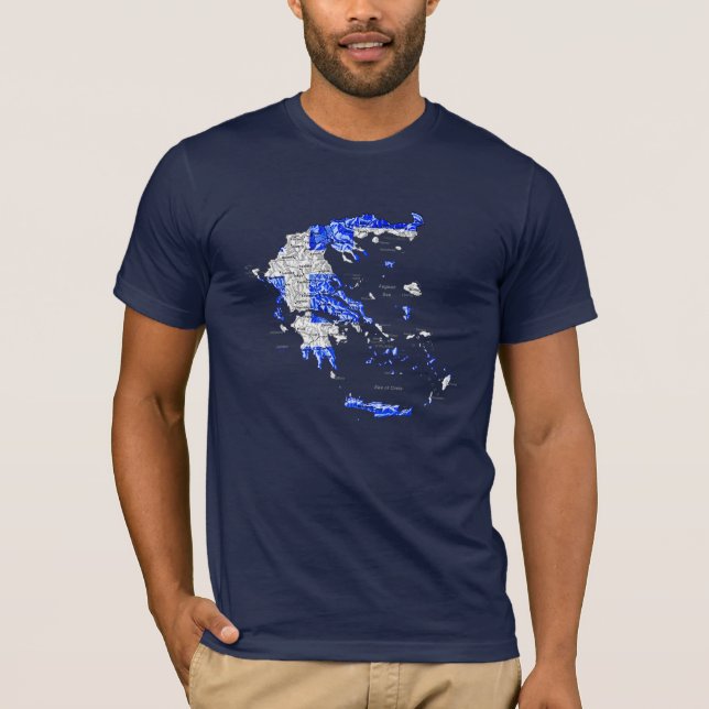 T-Shirt carte de la Grèce couleur du drapeau (Devant)