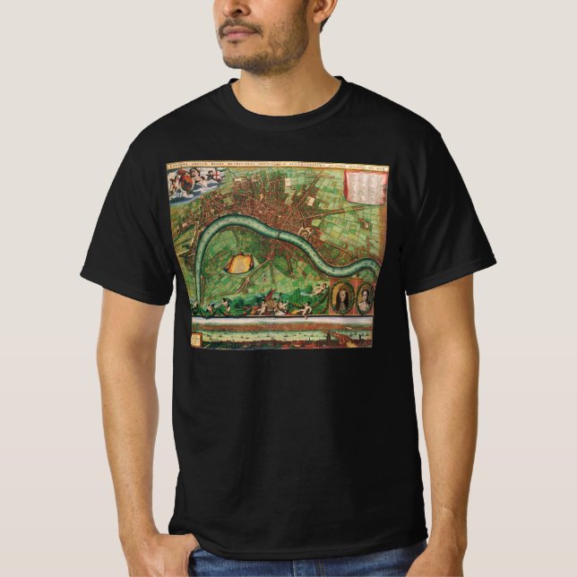 T-shirt Carte de la rue antique de Londres par Johannes de (Devant)