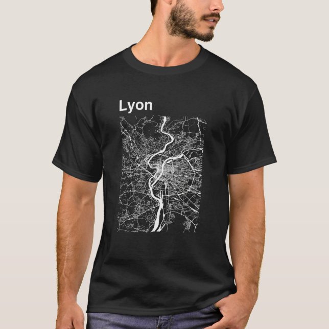 T-shirt Carte de la ville classique de Lyon (Devant)