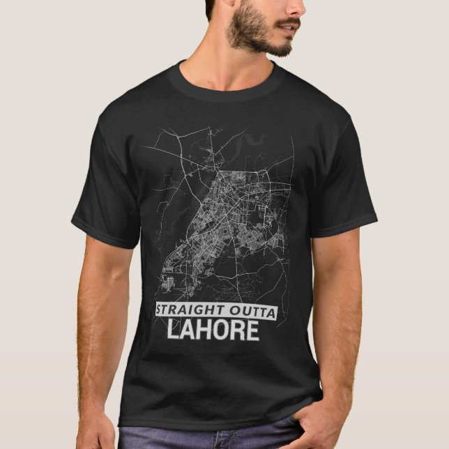 T-shirt Carte de la ville de Straight Outta Lahore (GRANDE (Devant)