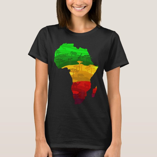 T-shirt Carte de l'Afrique Vert Jaune Rouge Fière Africain (Devant)