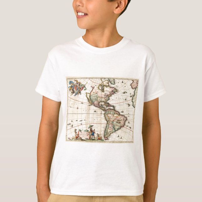 T-shirt Carte de l'Amérique 1670 (Devant)