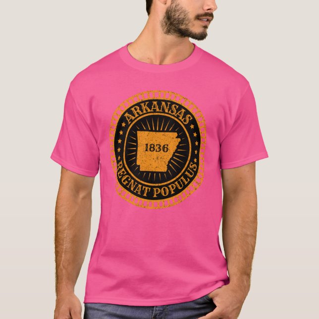 T-shirt Carte de l'Arkansas Devise Drapeau Slogan Badge Re (Devant)