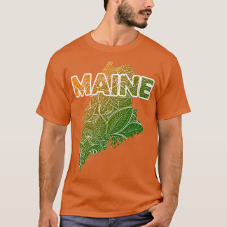 T-shirt Carte de l'art de mandala coloré du Maine avec tex