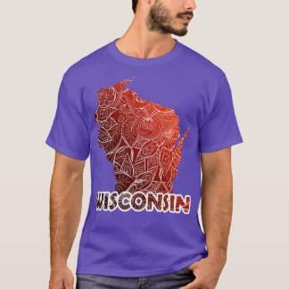 T-shirt Carte de l'art de mandala coloré du Wisconsin avec