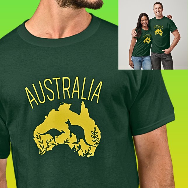 T-shirt Carte de l'Australie Jaune avec Kangaroos sur Dark (Créateur téléchargé)