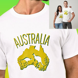 T-shirt Carte de l'Australie verte jaune avec Kangaroos lu