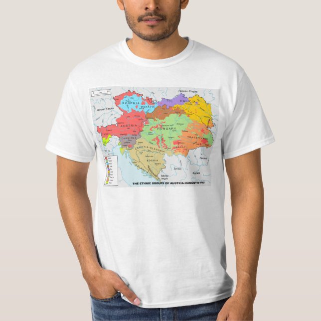 T-shirt Carte de l'Autriche-Hongrie de diversité ethnique (Devant)