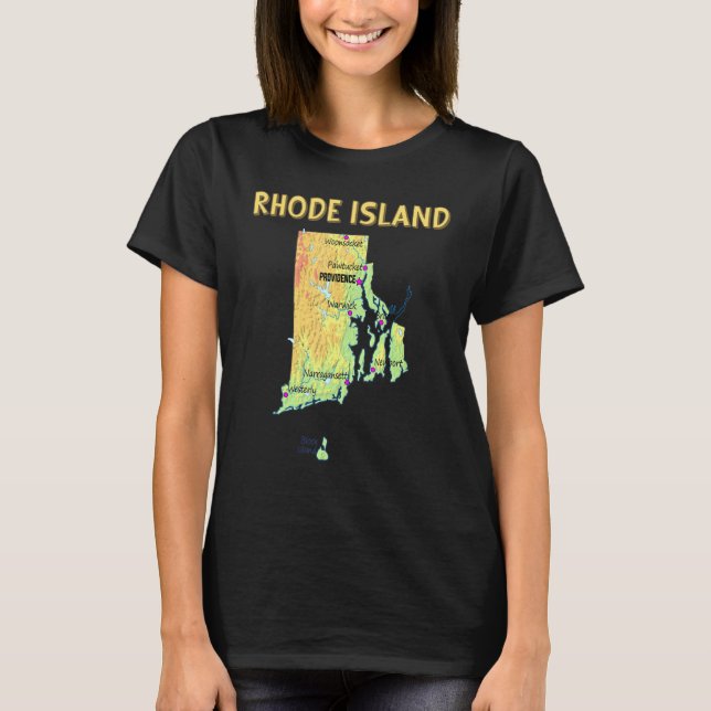 T-shirt Carte De L'Élévation De L'État De Rhode Island Gra (Devant)