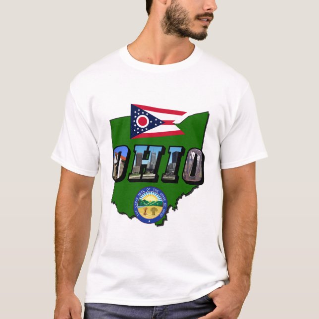 T-shirt Carte de l'état de l'Ohio, texte de l'image, drape (Devant)