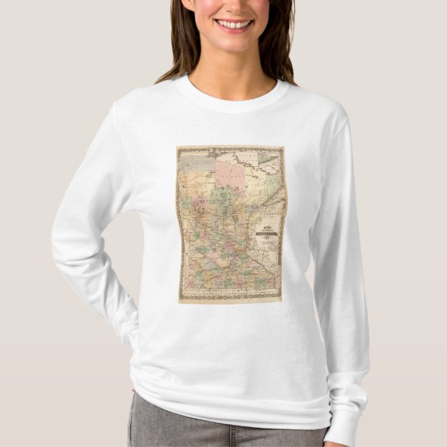 T-shirt Carte de l'état du Minnesota, 1874 (Devant)