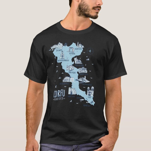 T-shirt Carte De L'Île De Corfou Grèce (Devant)