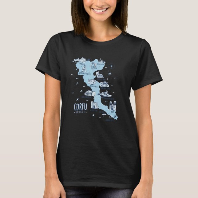 T-shirt Carte de l'île de Corfou Grèce (Devant)