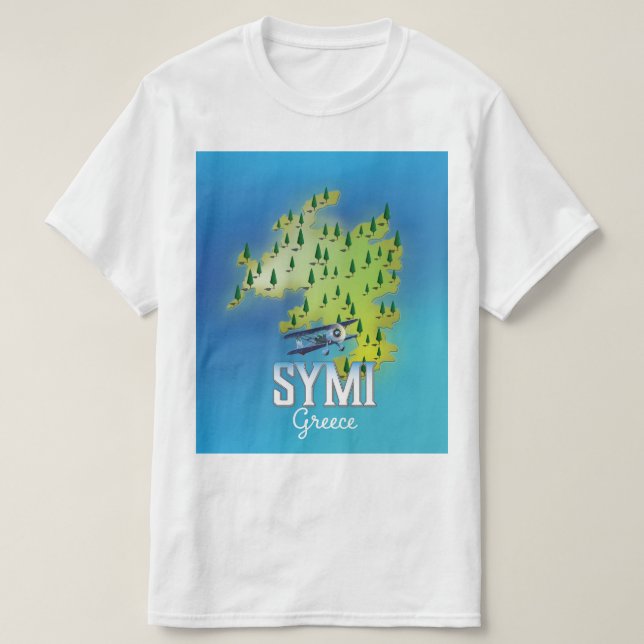 T-shirt Carte de l'île de Symi Grèce affiche de voyage. (Design devant)
