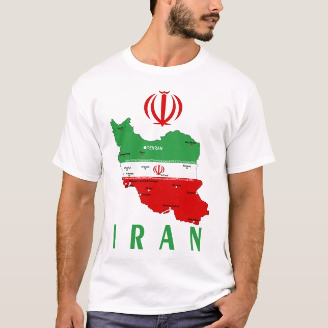 T-shirt Carte de l'Iran avec drapeau et emblème (Devant)