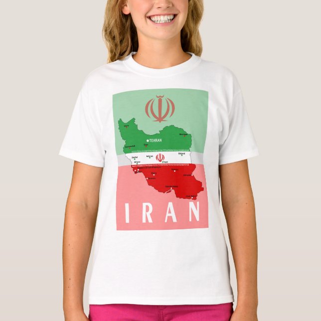 T-shirt Carte de l'Iran avec drapeau et emblème (Devant)