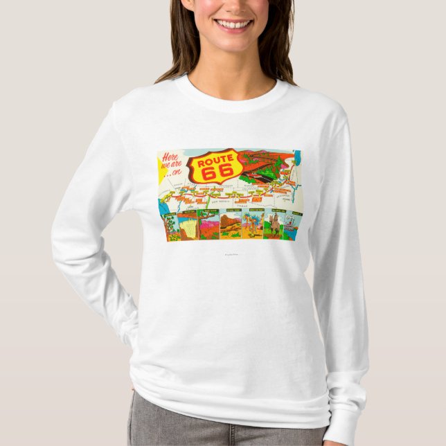T-shirt Carte de l'itinéraire 66 de Los Angeles vers (Devant)