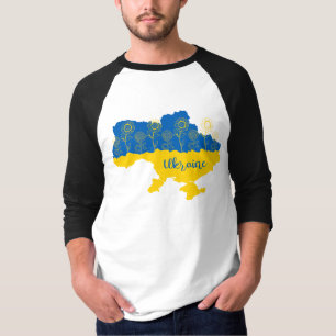 T-shirt Carte de l'Ukraine avec tournesol et drapeau ukrai