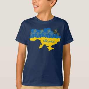 T-shirt Carte de l'Ukraine avec tournesol et drapeau ukrai