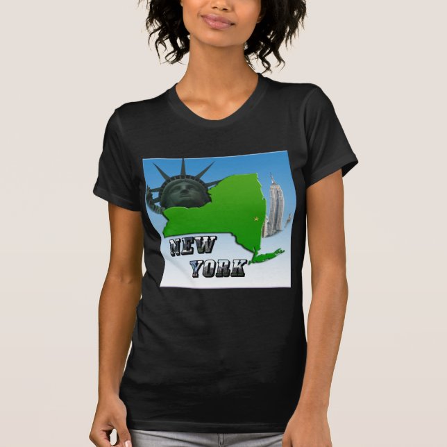T-shirt Carte de New York, Statue de la Liberté, Monument (Devant)