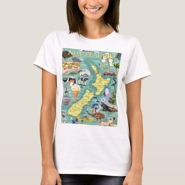 T-Shirt Carte de Nouvelle-Zélande (Devant)