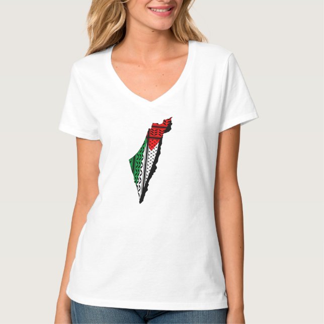 T-shirt Carte de Palestine avec drapeau et Motif Keffiyeg (Devant)