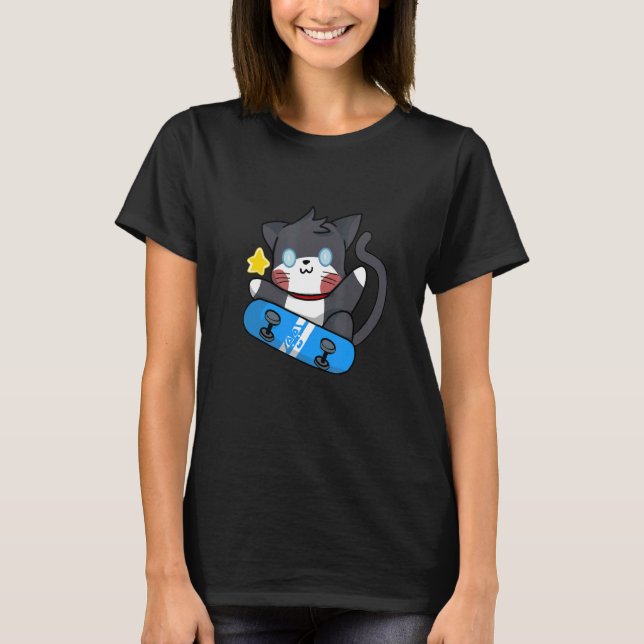 T-shirt Carte de skateboard pour chats noirs (Devant)