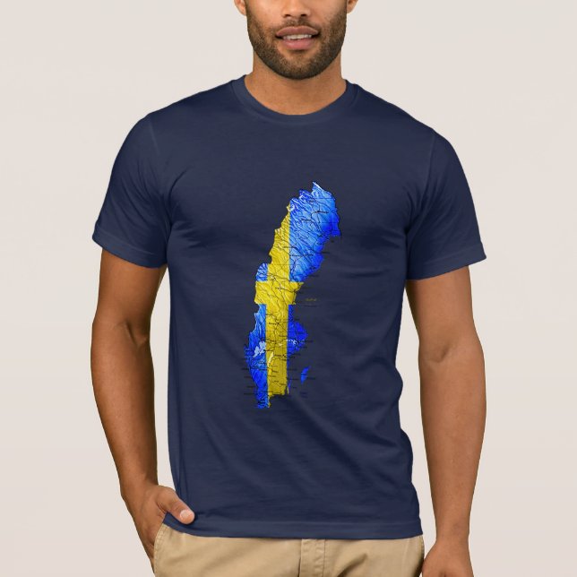 T-Shirt Carte de Suède Couleur du Drapeau (Devant)