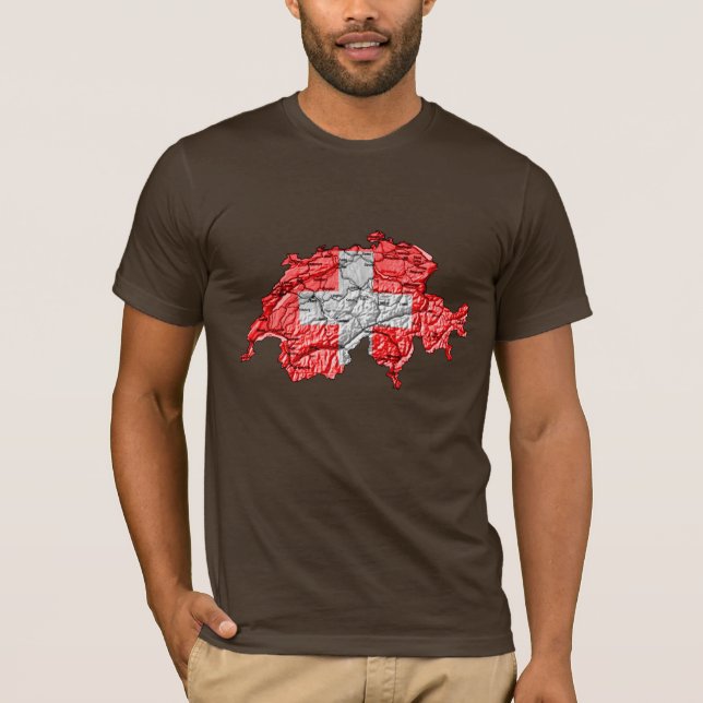 T-Shirt Carte de Suisse Couleur du Drapeau (Devant)