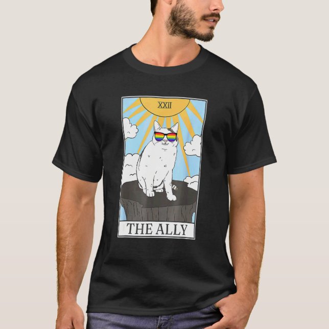 T-shirt Carte de tarot de chat allié de lunettes de soleil (Devant)