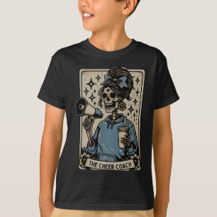 T-shirt Carte de tarot d'entraîneur de cheer drôle squelet