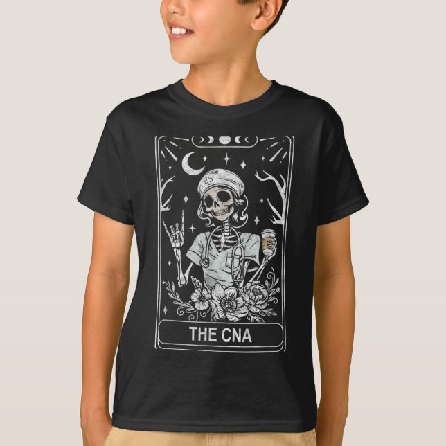 T-shirt Carte de tarot d'infirmière certifiée CNA Skeleton (Devant)