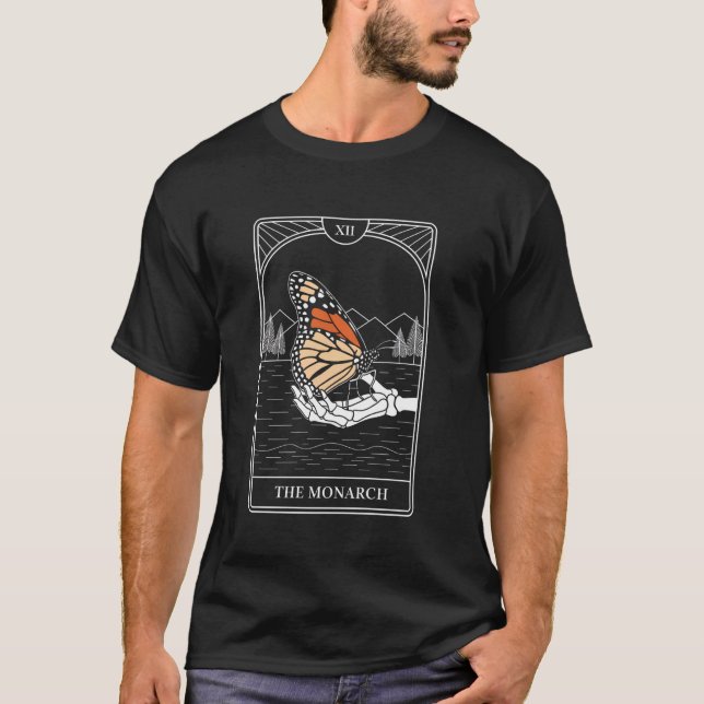 T-shirt Carte de tarot papillon monarque squelette main fe (Devant)