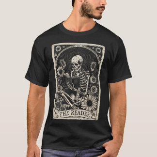 T-shirt Carte de tarot squelette drôle Floral The Reader