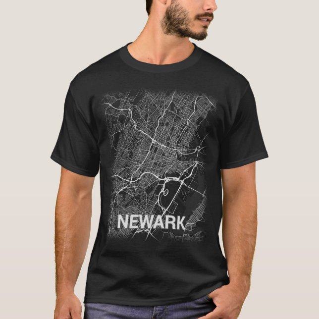 T-shirt Carte de ville de Newark (GROS CARACTÈRES) (Devant)