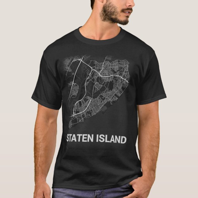 T-shirt Carte de ville de Staten Island (GROS CARACTÈRES) (Devant)