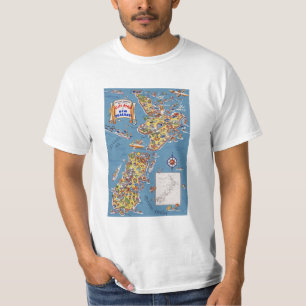 T-shirt Carte de Vintage voyage de la Nouvelle Zélande