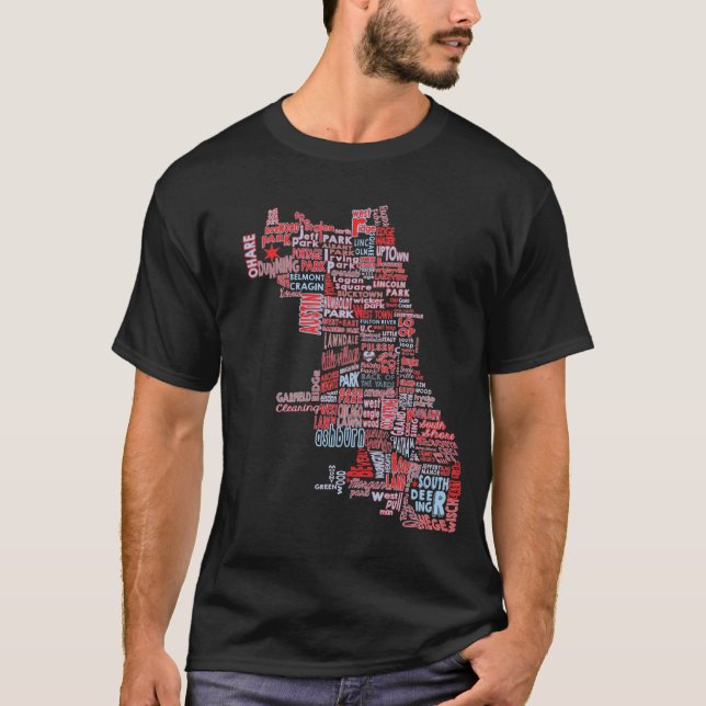 T-shirt Carte de voisinage de Chicago (Devant)
